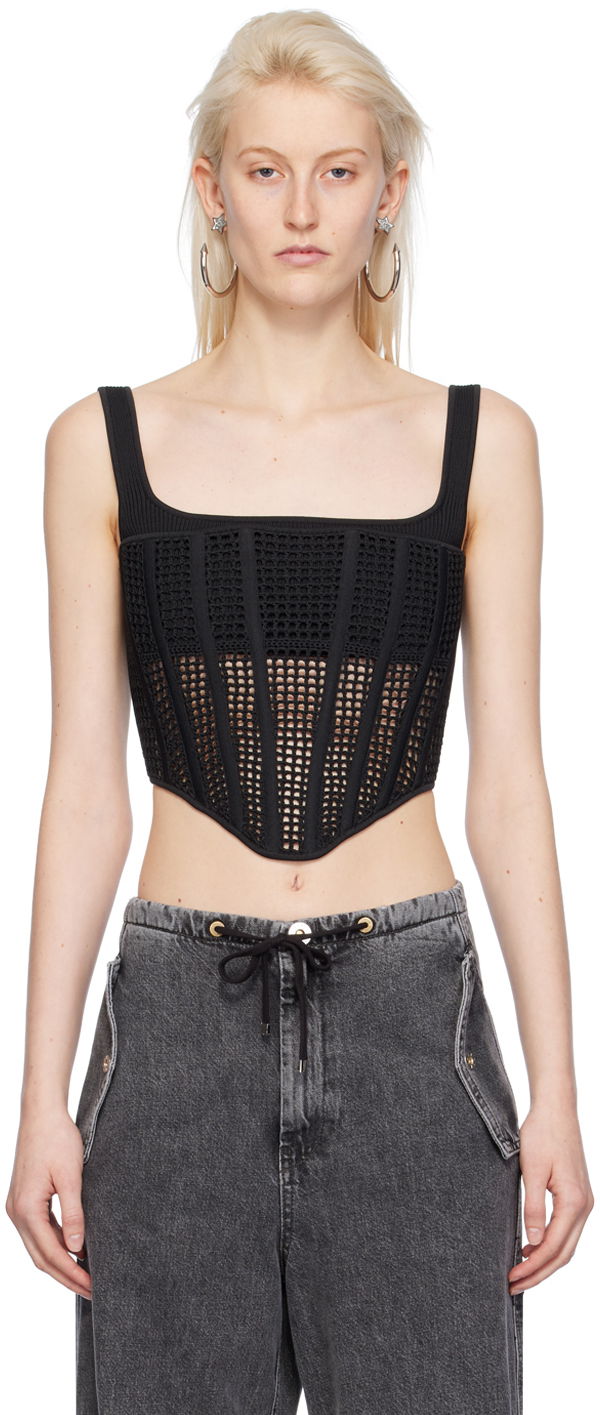 Majica bez rukava Dion Lee Knitted Square Neck Tank Top Crna | A7768PS24