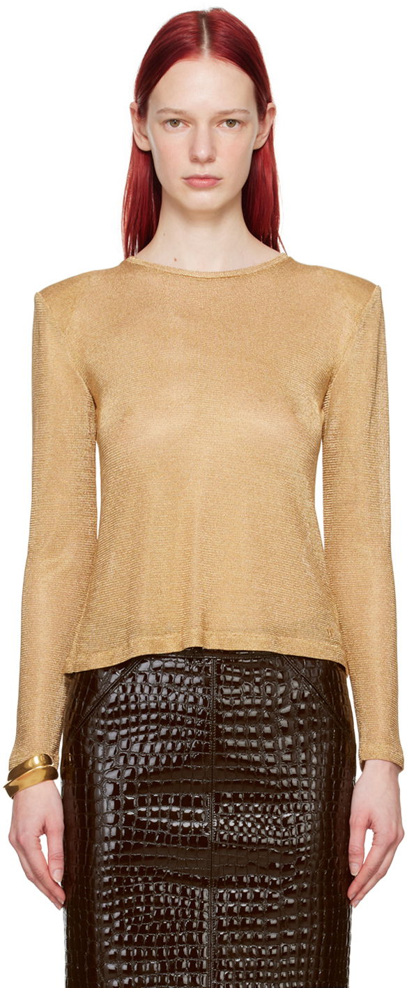 Majica kratkih rukava Tom Ford TOM FORD Padded Shoulder Long Sleeve T-Shirt Bež | TSJ574-JEX081