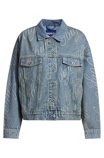 Jakna BOSS HUGO Boxy Fit Logo Print Denim Jacket Plava | 50534757