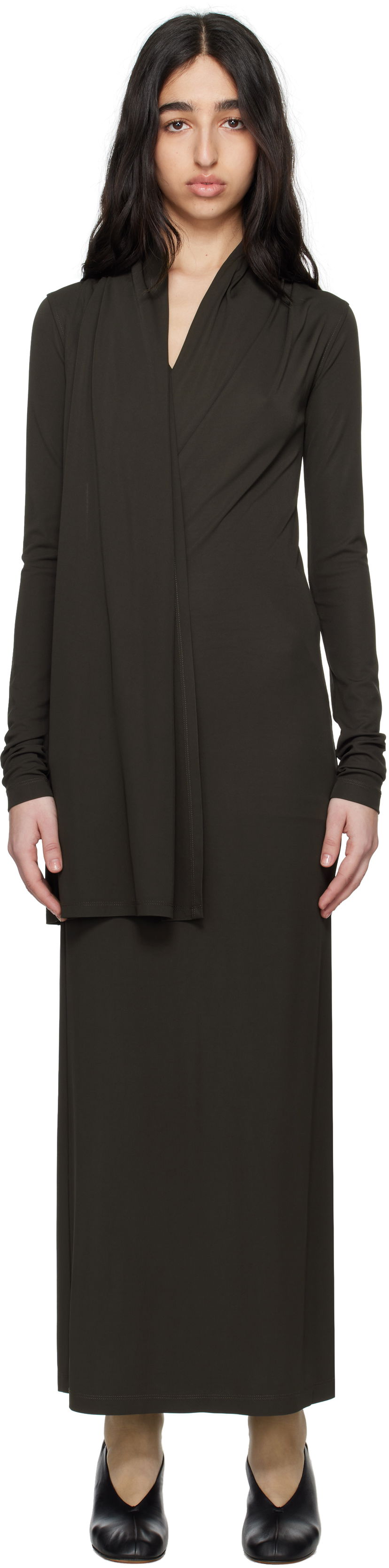 Haljina TOTEME TOTEME Overlapped Jersey Midi Dress Zelena | 252-WRD0172-FB0162