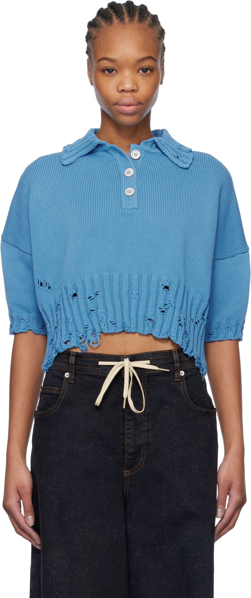 Džemper Marni Marni Cropped Knit Polo Plava | POMD0045E0 UFC652