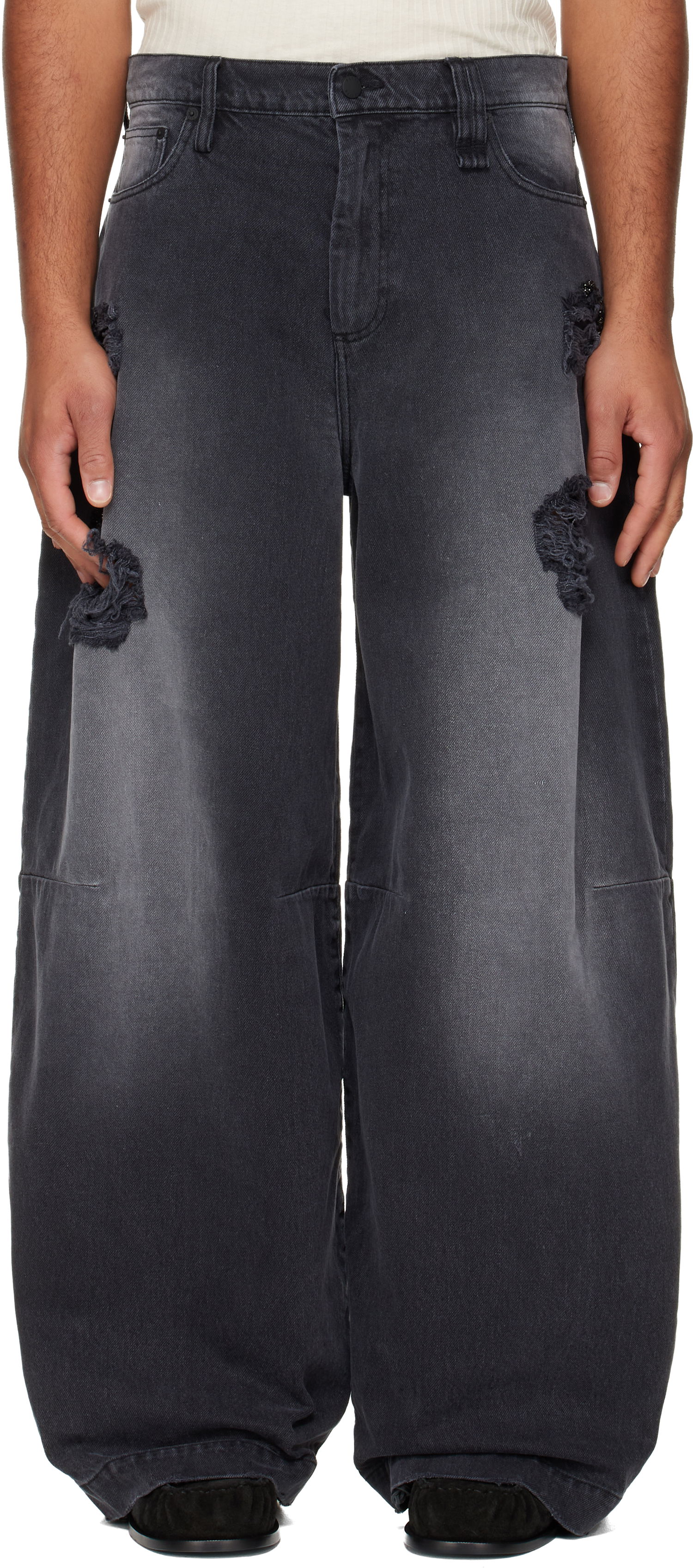 Jeans Simone Rocha Simone Rocha Embellished Wide Leg Puddle Jeans Crna | 4162B 1239D, 0