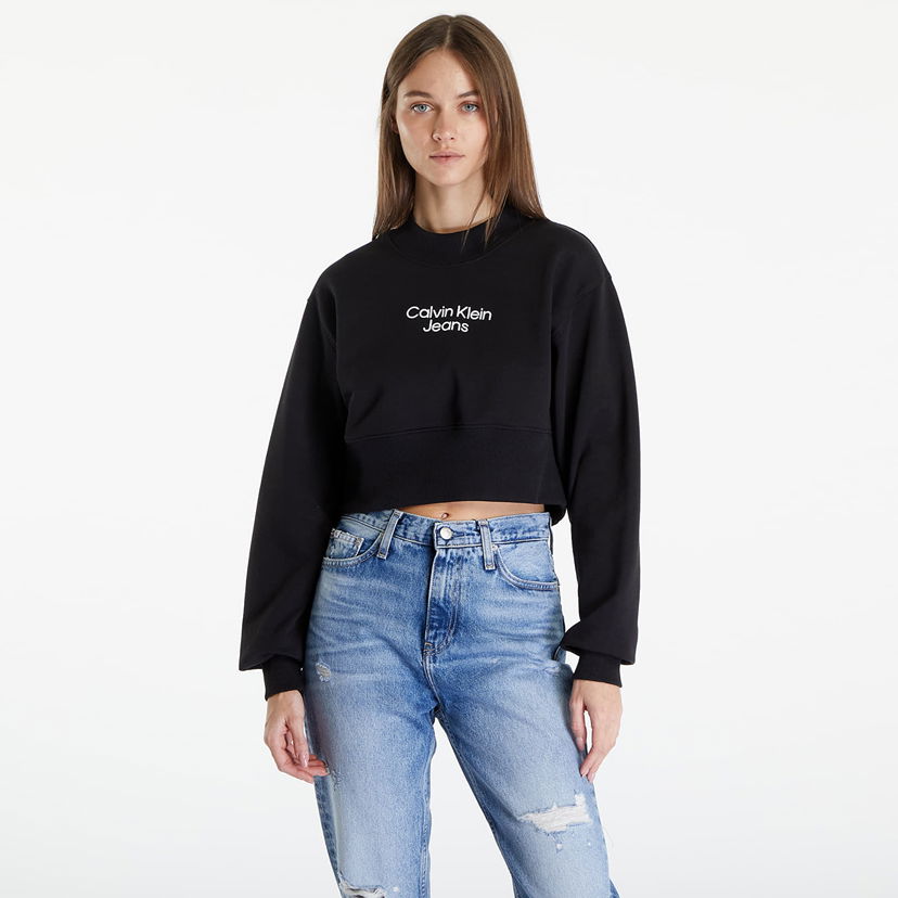Dukserice CALVIN KLEIN Stacked Institutional Sweatshirt Black Crna | J20J221466 BEH