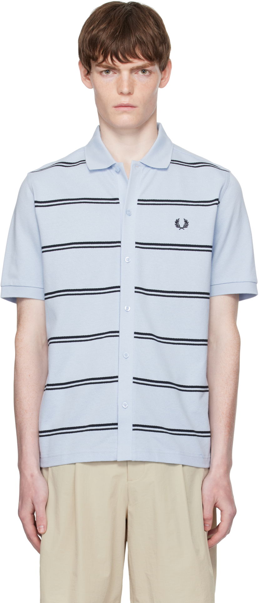 Polo majica Fred Perry Fred Perry Striped Button-Through Polo Plava | M9906