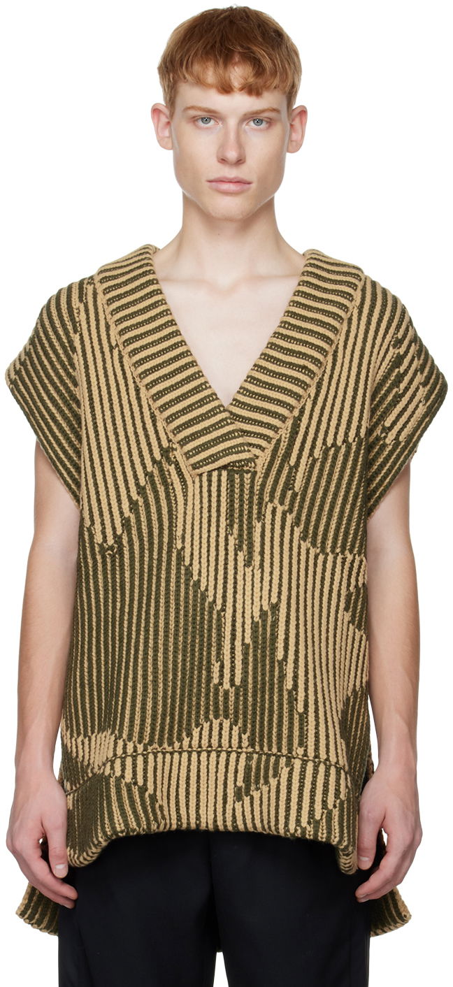 Džemper Feng Chen Wang Feng Chen Wang Jacquard Oversized V-Neck Vest Bež | FUF14KT06, 0