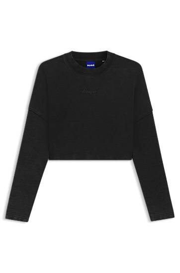 Crop top BOSS Cropped Cotton Sweatshirt Crna | 50545035