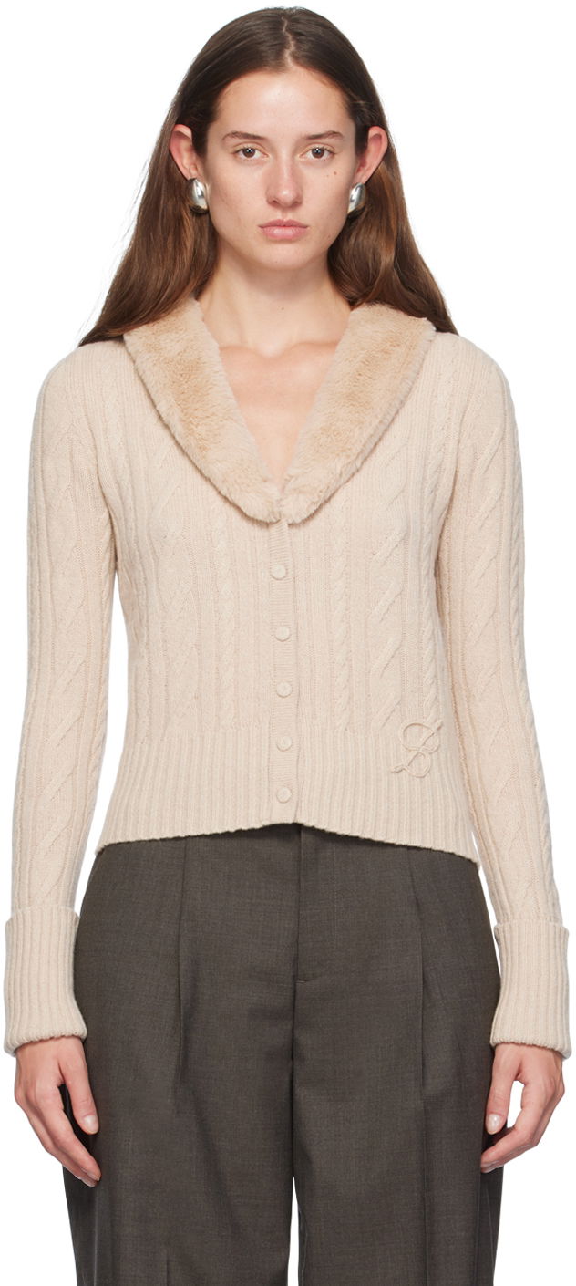 Džemper Blumarine Faux Fur Collar Cable Knit Cardigan Bež | A422M500A