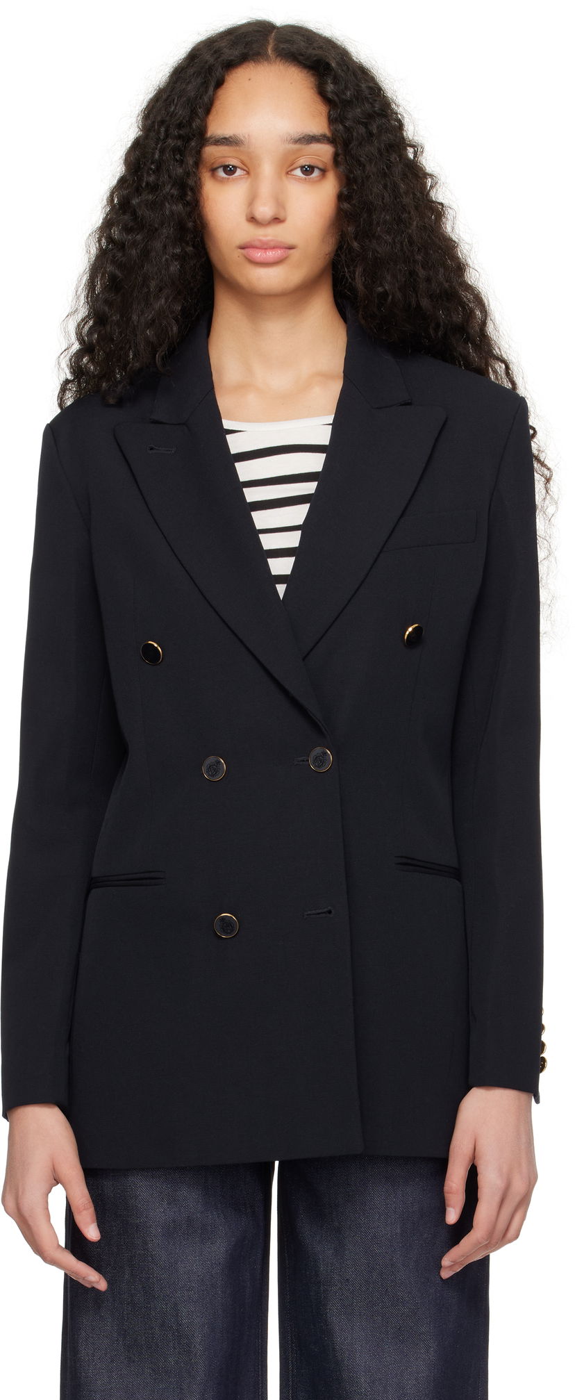 Jakna A.P.C. A.P.C. Anastasia Barbieri Edition Double-Breasted Blazer Tamnoplava | COHEY-F03226