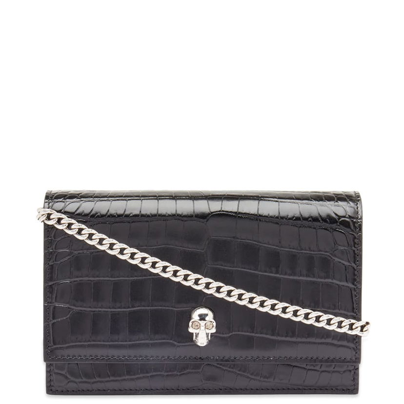 Novčanik Alexander McQueen Alexander McQueen Croc-Embossed Small Skull Chain Wallet Crna | 6130881HB0I-1001