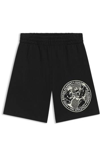 Kratke hlače BOSS Cotton-Terry Shorts with Boxing Academy Graphic Crna | 50542413