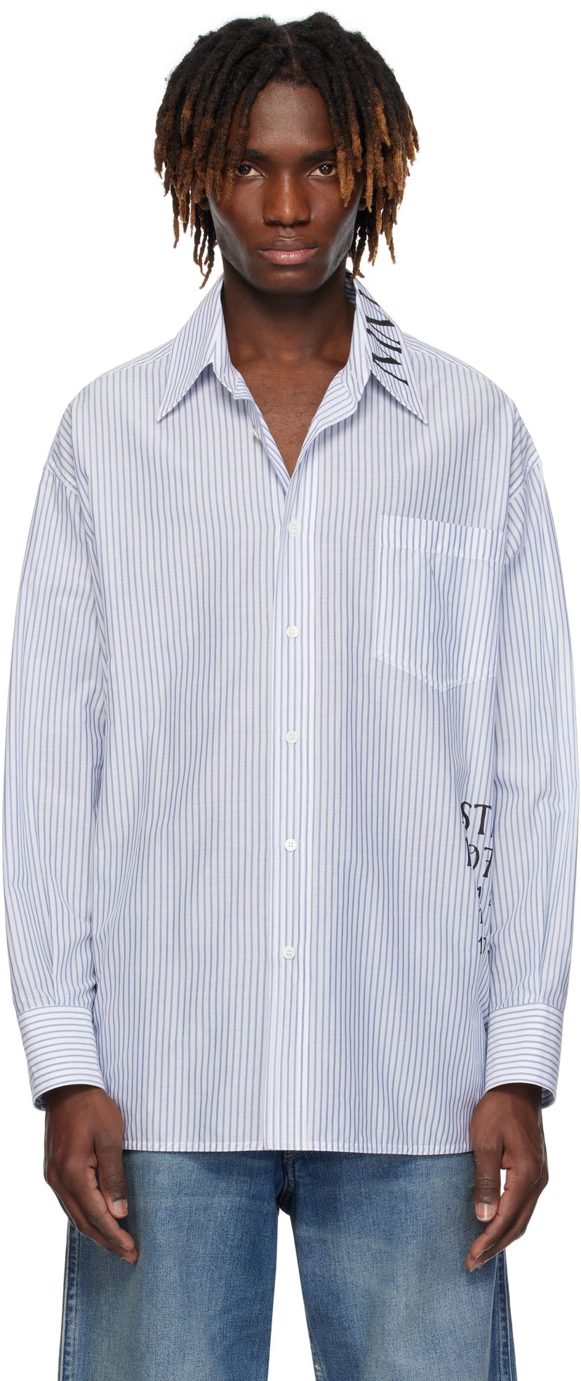 Košulja Maison Margiela MM6 Maison Margiela Asymmetric Striped Poplin Shirt Plava | SH0DT0014 M35251