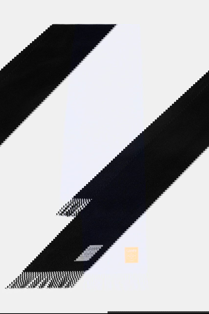 Šal GANNI Double Face Wool Solid Fringed Scarf Tamnoplava | A6931, 0