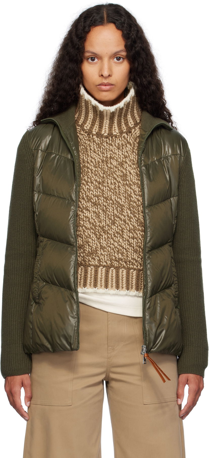 Pernata jakna Moncler Moncler Padded Wool Zip-Up Down Cardigan Zelena | J20939B00041M1241