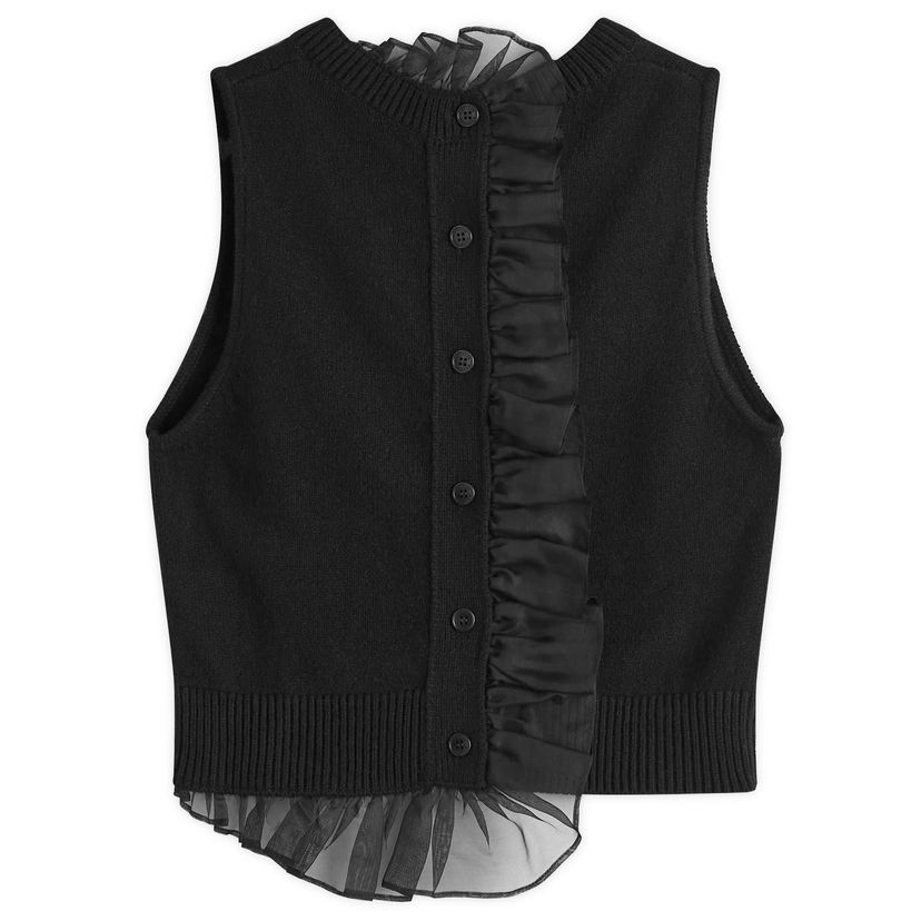 Džemper Cecilie Bahnsen Black Recycled Cashmere Vest With Ruffle Trim Crna | 2-24KNI53004