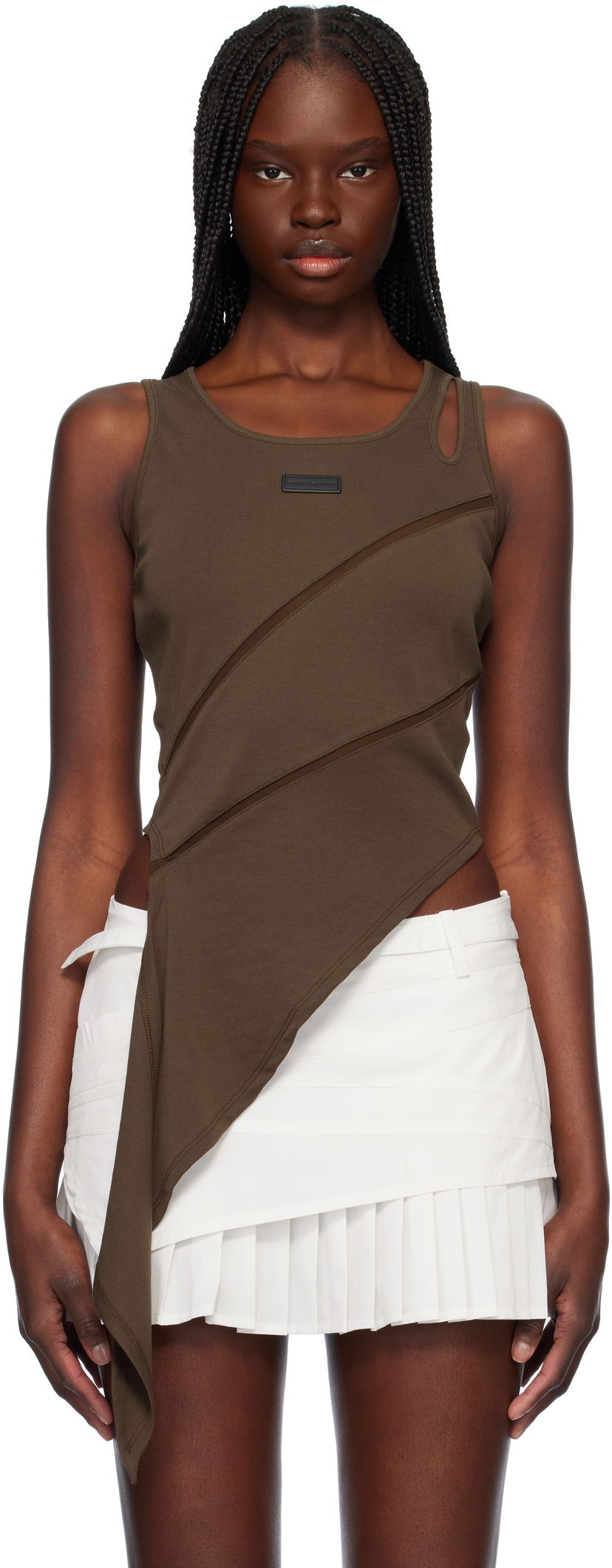 Majica bez rukava Feng Chen Wang Feng Chen Wang Patchwork Asymmetric Tank Top Smeđa | FWS19VS01B