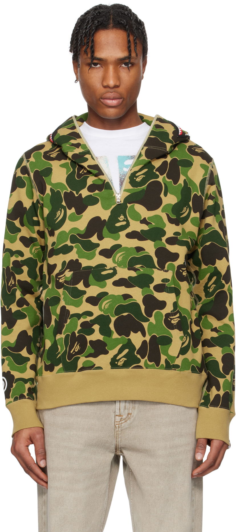 Dukserice BAPE A Bathing Ape ABC Camo Shark Half Zip Hoodie Zelena | 001PPK801010M