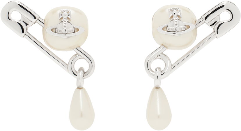 Naušnice Vivienne Westwood Vivienne Westwood Claude Pearl Drop Safety Pin Earrings Bijela | 62010363-02P103-
