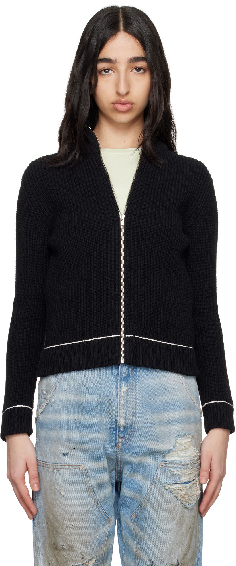 Džemper Maison Margiela MM6 Maison Margiela Slitted Camionneur Track Jacket Crna | S62AN0142 M13124
