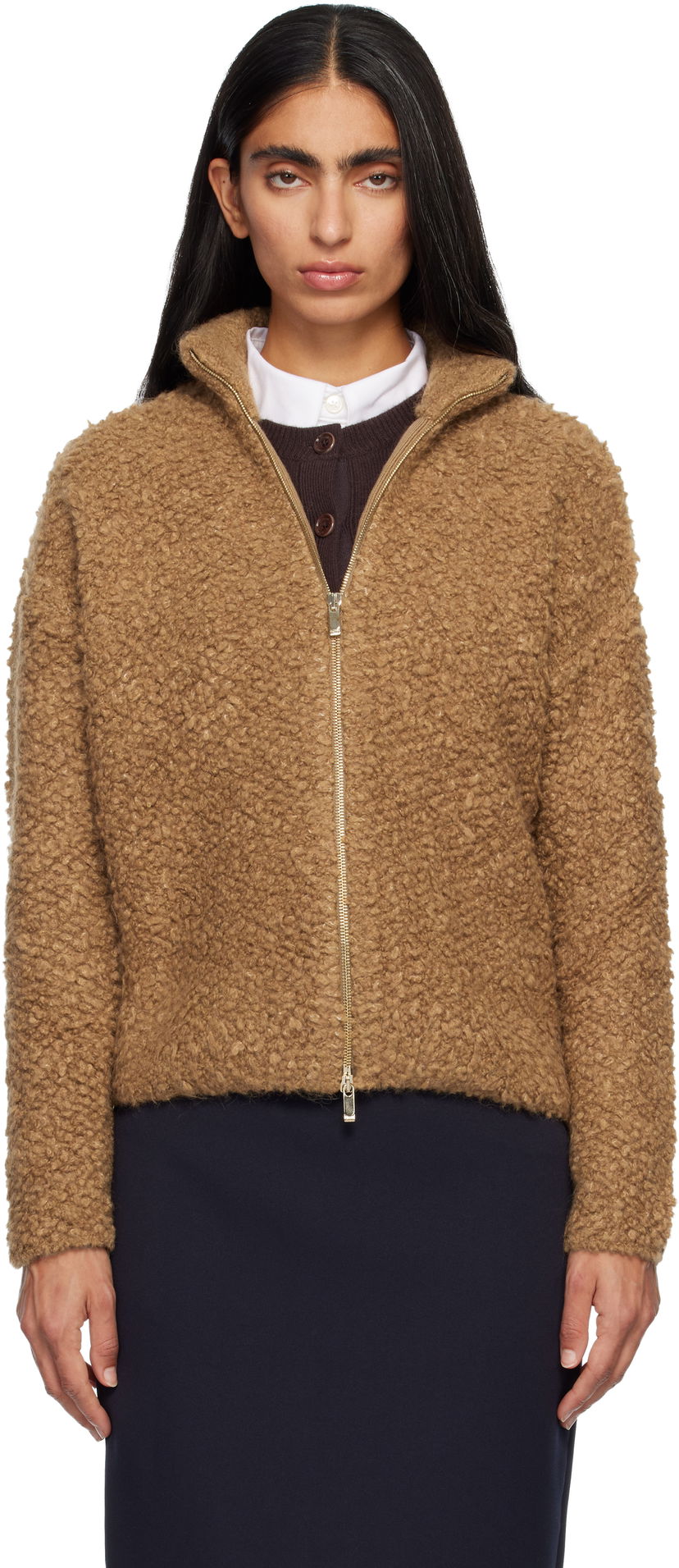 Džemper Max Mara Oggetti Teddy Full-Zip Cardigan Smeđa | 2526346062600
