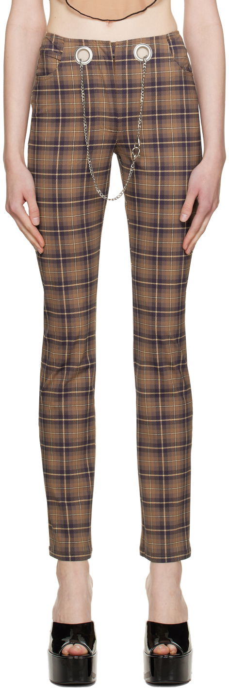 Hlače Miaou Miaou Tommy Plaid Trousers with Chain Smeđa | 1004PTCHP