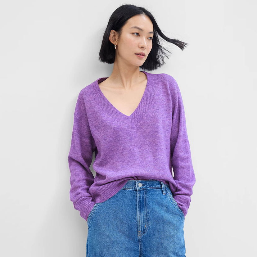 Džemper GAP Sweater V Neck Sweater Lilac Blossom Melange XXS Ljubičasta | 750656-01