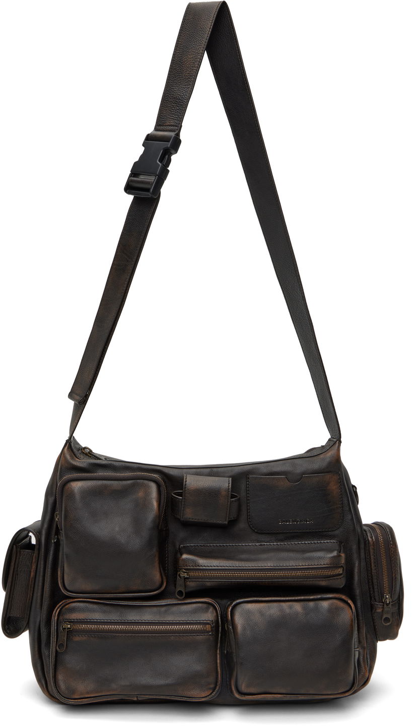 Torba za rame Balenciaga Balenciaga Superbusy Multi-Pocket Leather Messenger Bag Smeđa | 7852972ABFZ