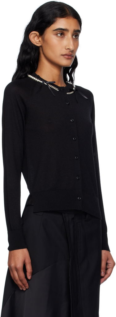 Džemper Simone Rocha Simone Rocha Pearl & Chain Bow Cardigan Crna | KMK13B 0647, 1