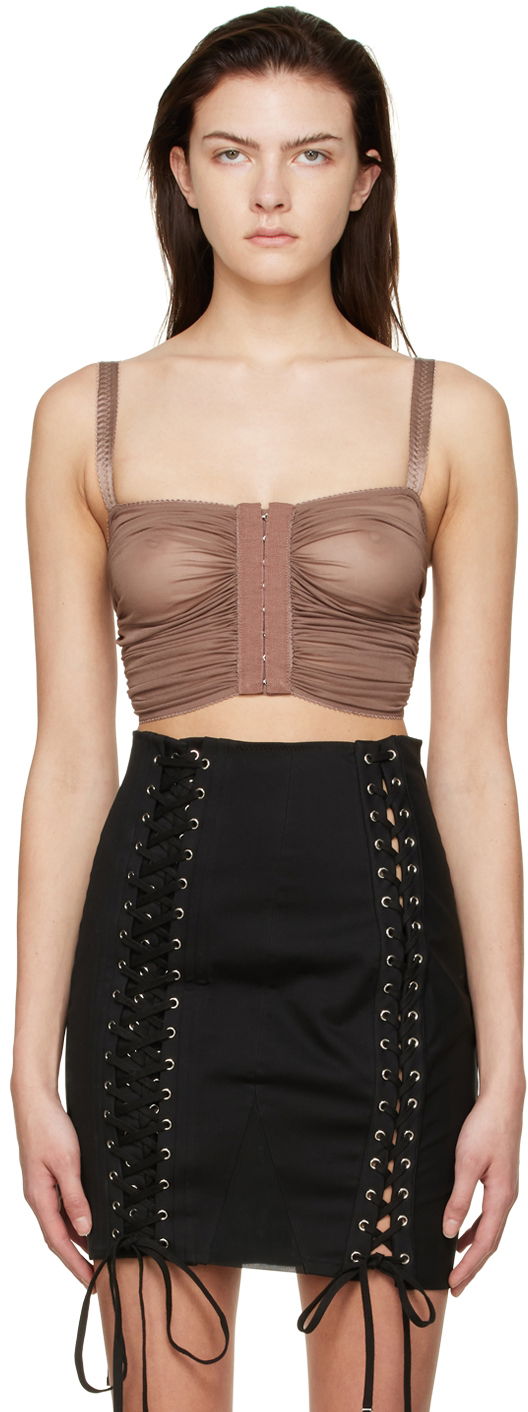 Majica bez rukava Dolce & Gabbana Brown Viscose Tank Top Smeđa | F751ST HU7J4