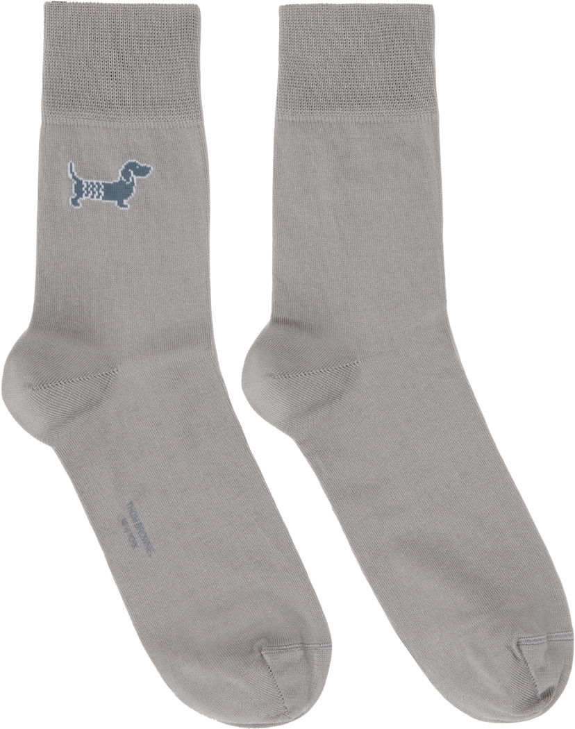 Čarape Thom Browne Cotton Crew Socks With Dog Embroidery Siva | FAS220A-Y3012