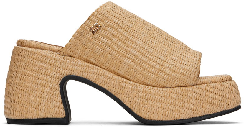 Tenisice i cipele GANNI GANNI Butterfly Platform Raffia Heeled Sandals Bež | S2631