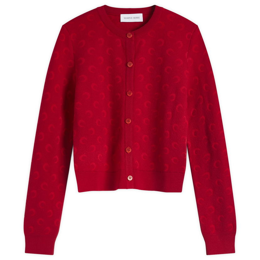 Džemper Marine Serre Marine Serre Moon Jacquard Knit Fitted Cardigan, Size Large Crvena | WTK011A-RD10