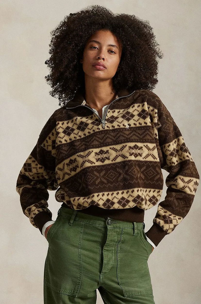 Dukserice Polo by Ralph Lauren Brown Patterned Fleece Half-Zip Sweatshirt Smeđa | 211947972