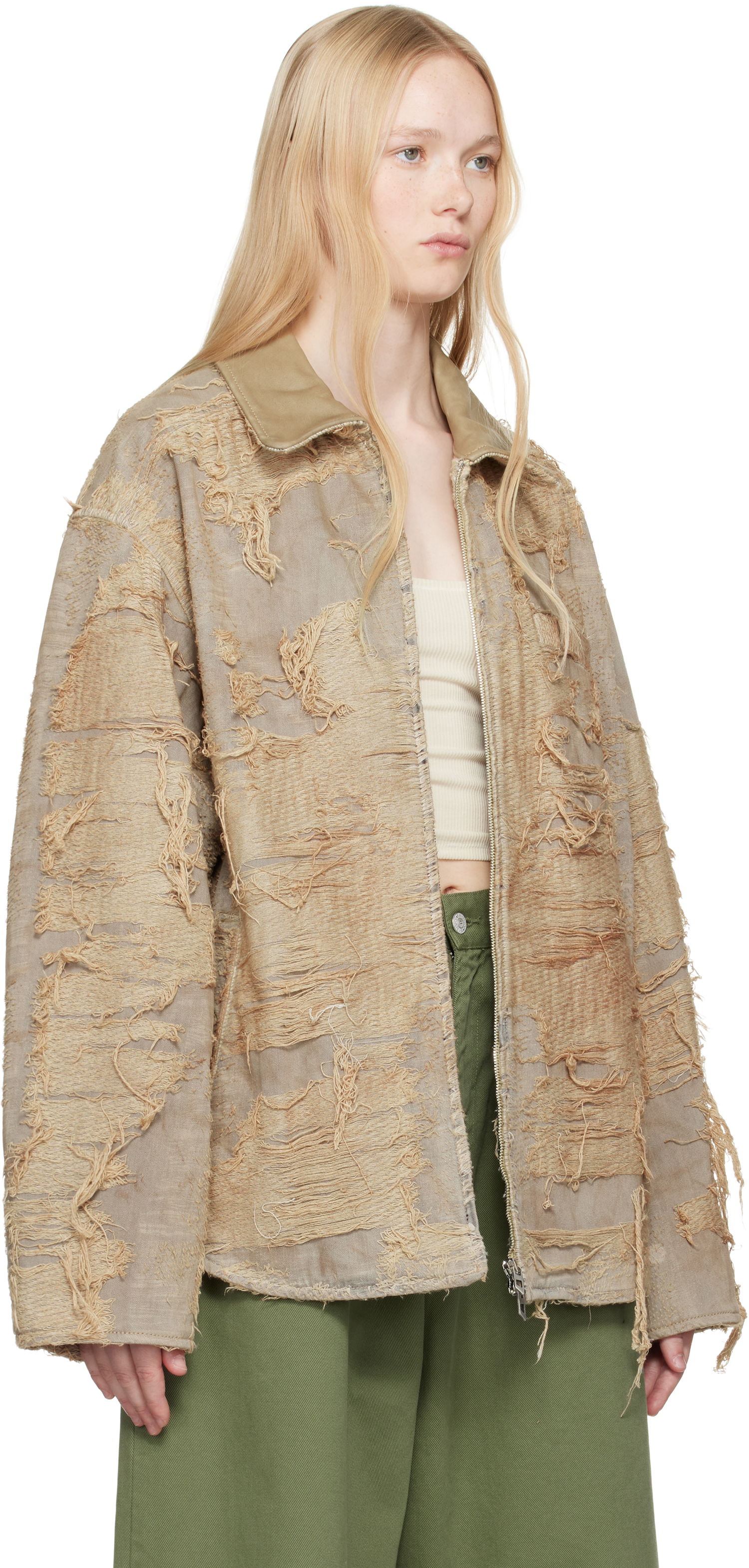 Jakna Diesel Diesel D-Ivar-Fsg Distressed Denim Jacket Bež | A18111 007AZ, 1