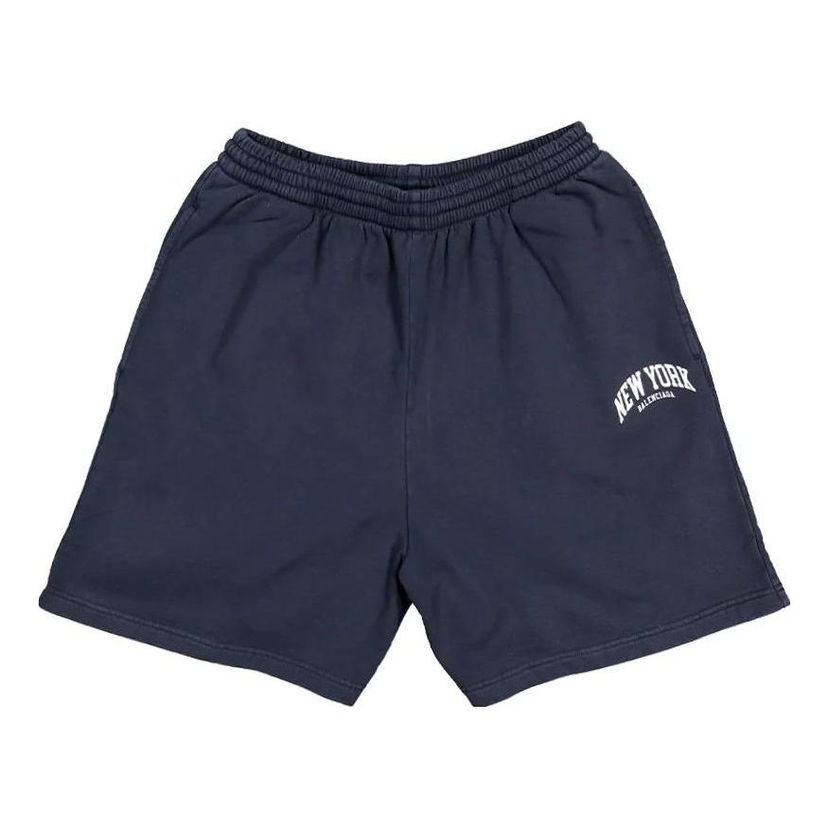 Kratke hlače Balenciaga Balenciaga Cities New York Cotton Sweat Shorts Plava | 676137TLVM30396
