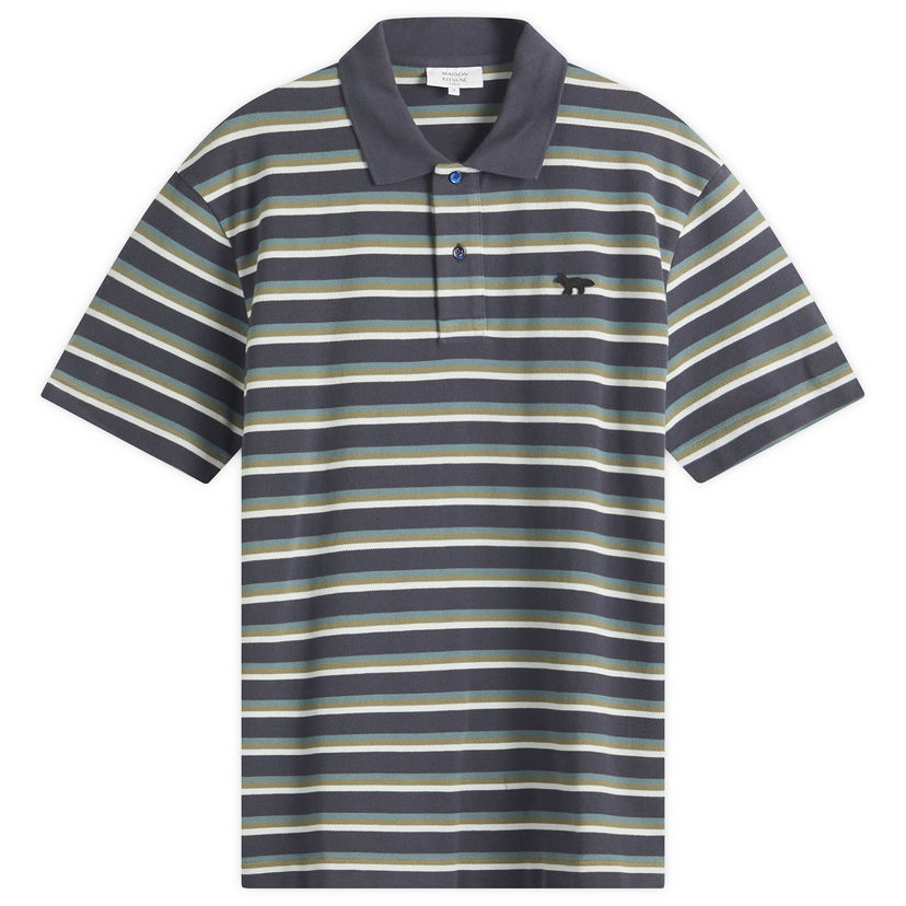 Polo majica MAISON KITSUNÉ Maison Kitsuné Profile Fox Patch Stripe Polo, Size Large Siva | OM00209KJ7010-P476