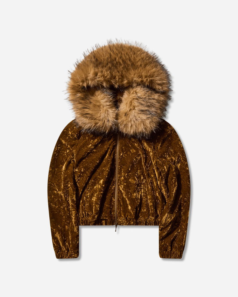 Dukserice GUESS Faux Fur Trim Crushed Velour Hoodie Smeđa | W5BQ04W0260 G1EM