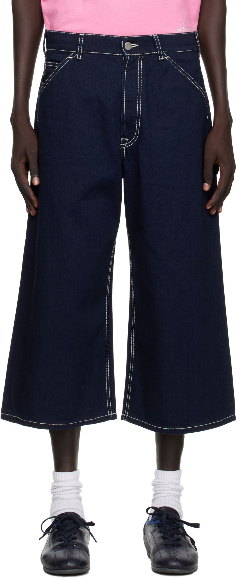 Kratke hlače Acne Studios Acne Studios Embroidered Denim Shorts Tamnoplava | CE0072-
