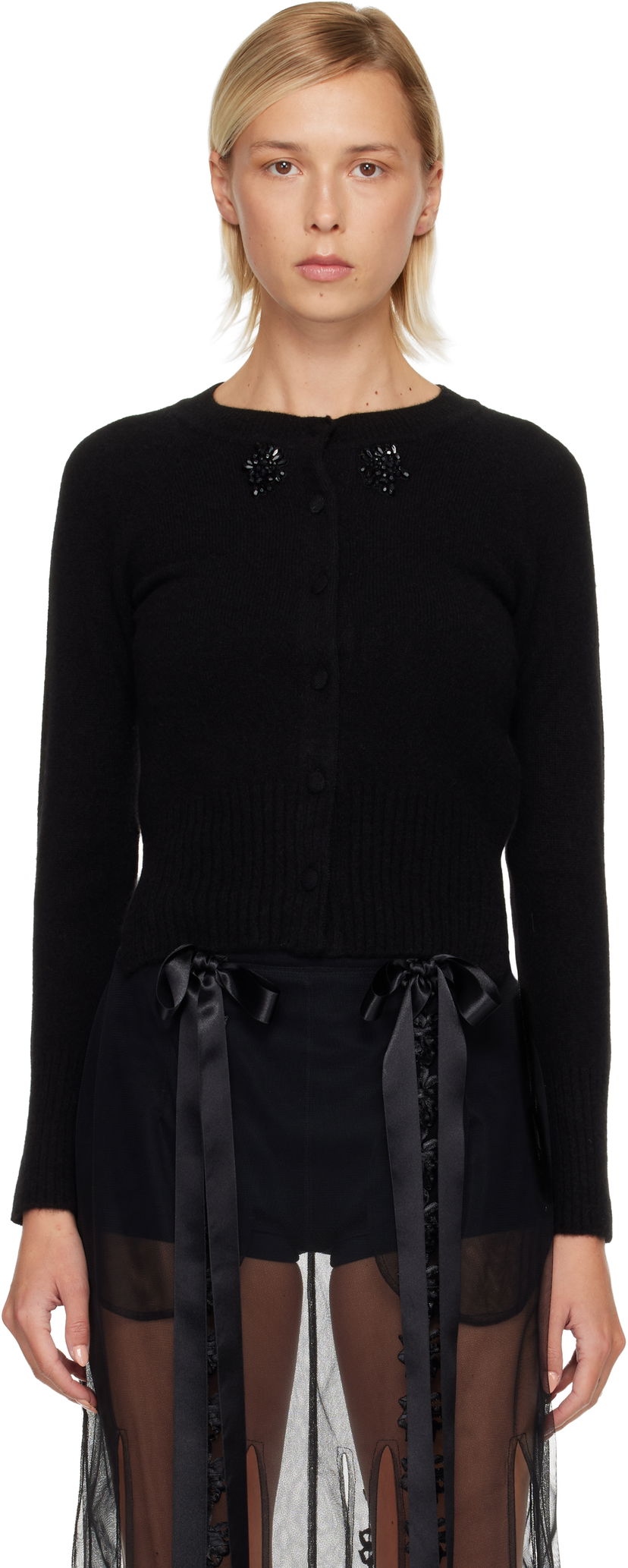 Džemper Simone Rocha Simone Rocha Embellished Cashmere Cardigan Crna | COMK3B 0667