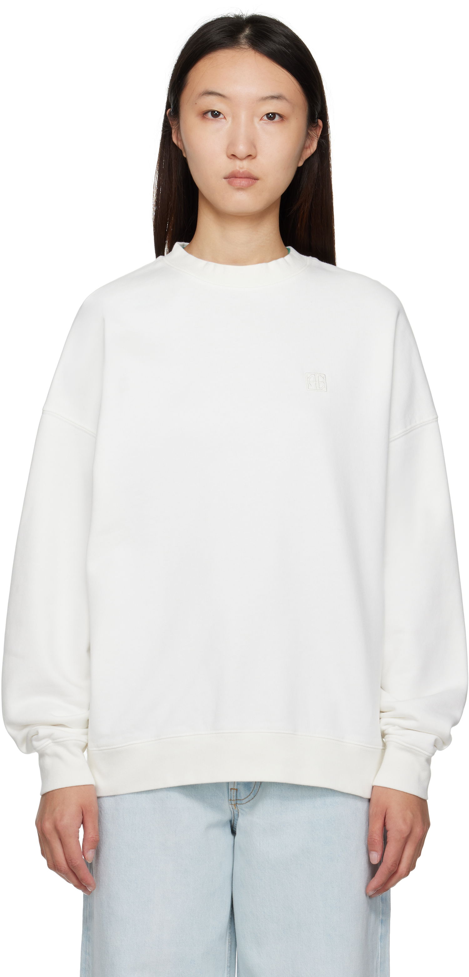 Dukserice Anine Bing ANINE BING Miles Framed Monogram Sweatshirt Bijela | A-08-11205-OFW1, 0