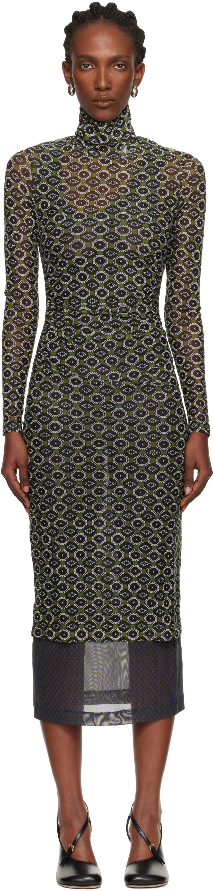 Haljina Dries Van Noten Dries Van Noten Geometric Pattern Transparent Mesh Turtleneck Midi Dress Višebojno | 252-011124-2623