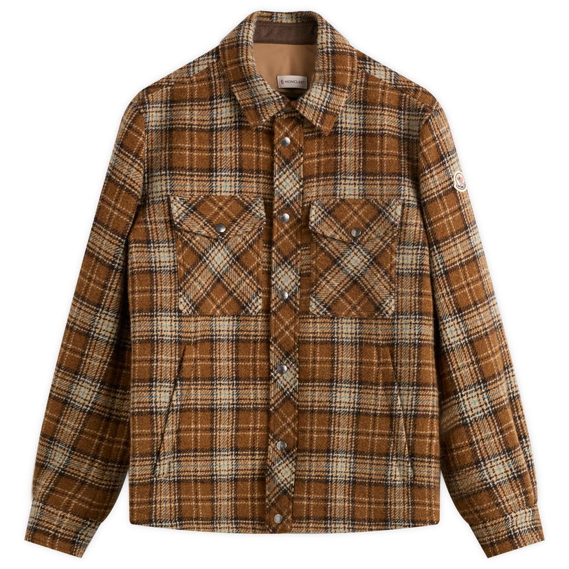 Košulja Moncler Men's Stud Button Check Overshirt, Size Large Smeđa | 2F000-23-598X5-F22