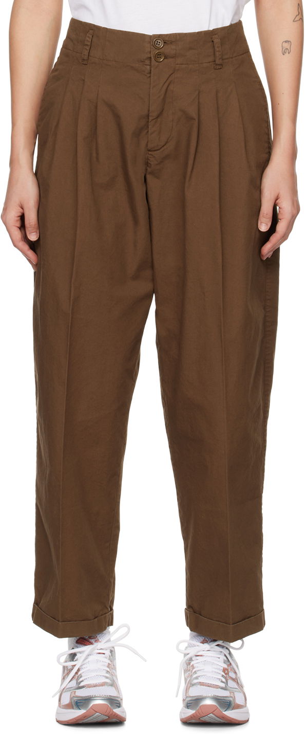 Hlače YMC Keaton Pleated Trousers Smeđa | Q4UAN