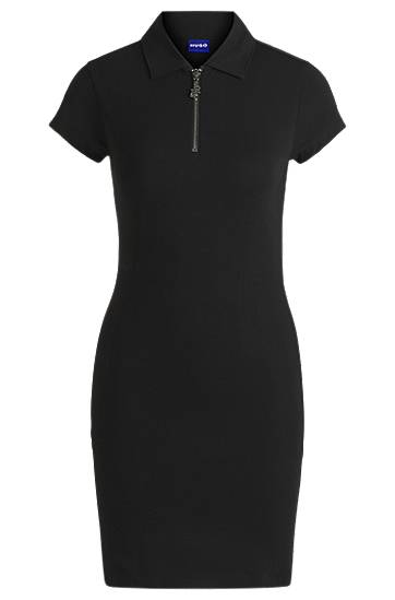 Haljina BOSS Stretch Cotton Bodycon Dress with Zip Placket Crna | 50537417