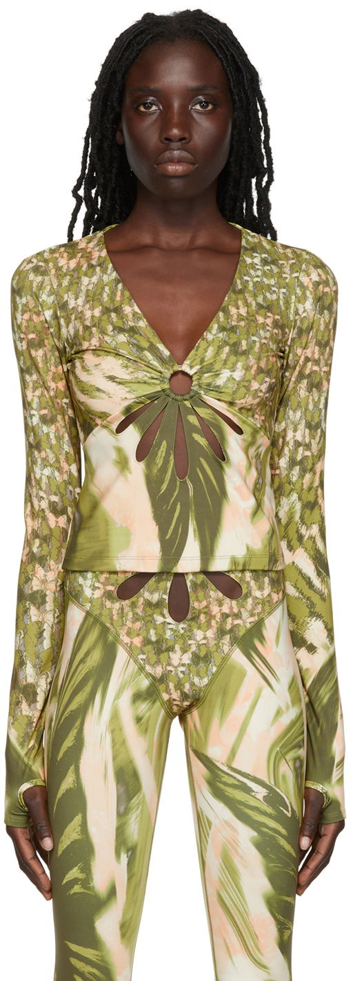 Crop top Collina Strada Collina Strada Cutout Long Sleeve Top Zelena | XX3198