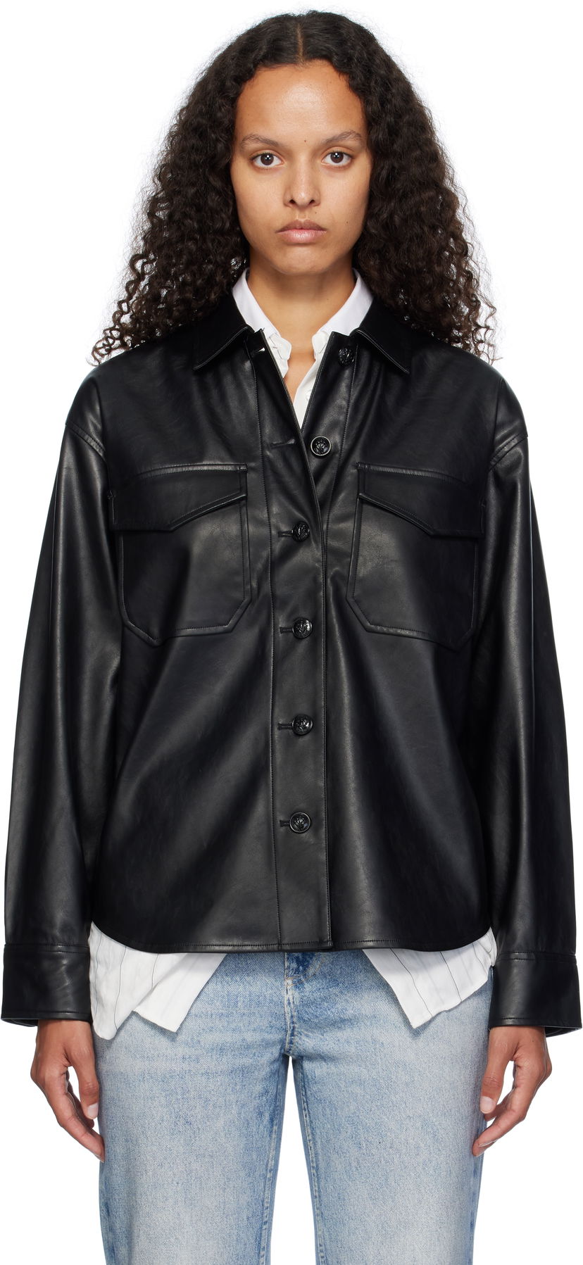 Košulja rag & bone Rag & Bone Camilla Faux-Leather Shirt Crna | WCW24FA001GR01