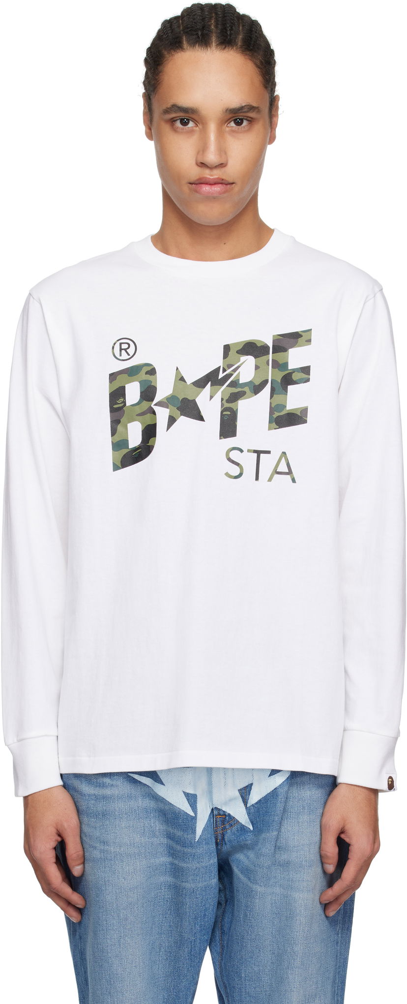 Majica kratkih rukava BAPE A Bathing Ape 1st Camo 'Bape STA' Long Sleeve T-Shirt Bijela | 001LTL301016M