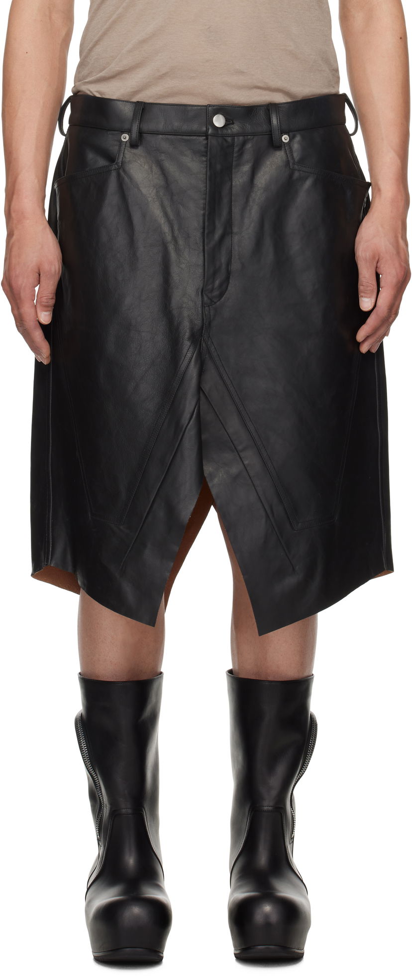 Suknja Rick Owens Rick Owens Hollywood Leather Skirt Crna | RU01E5345 LTP