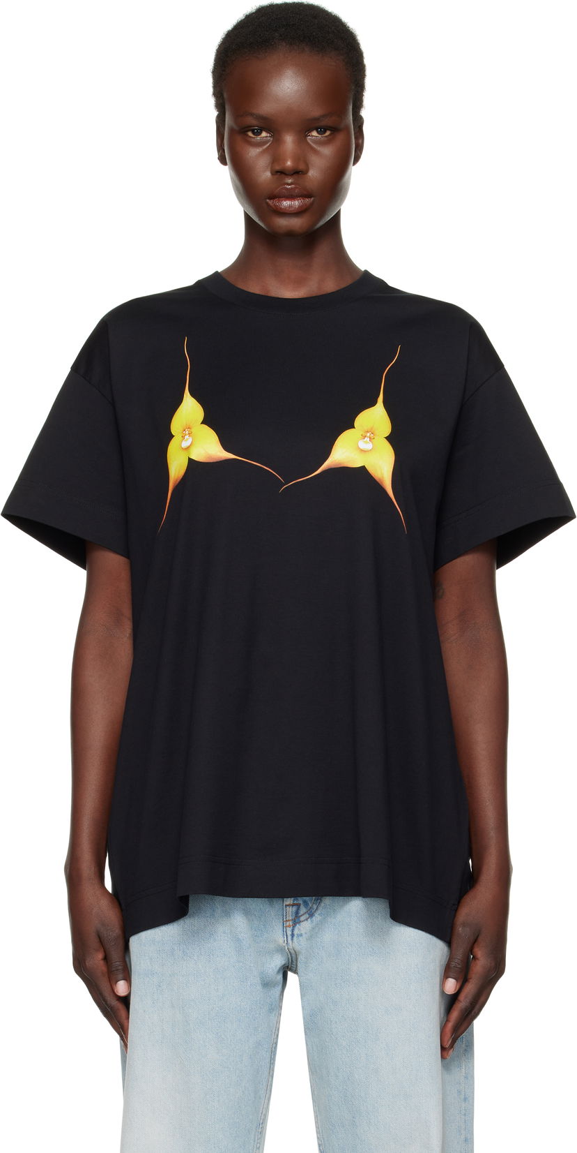 Majica kratkih rukava Givenchy Oversize Floral T-shirt Crna | BW70C1P706001