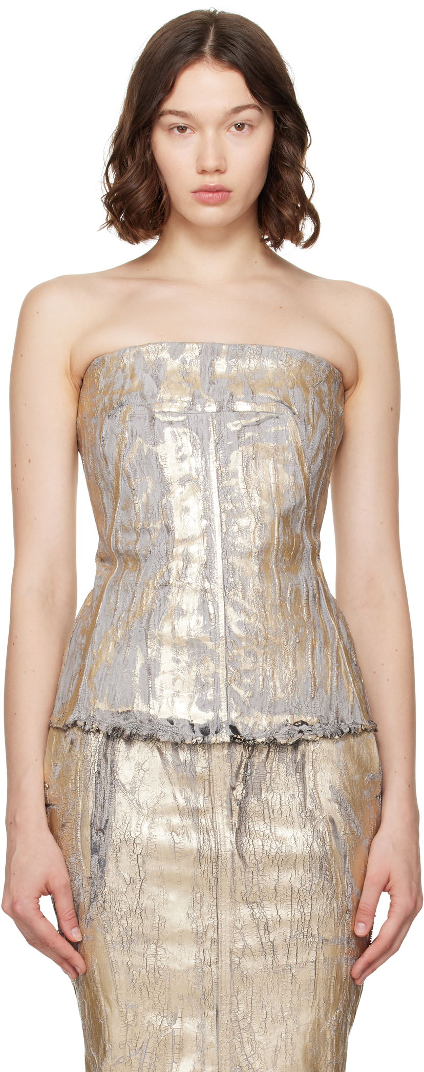 Majica bez rukava Rick Owens Rick Owens Megacrust Stretch Denim Lido Bustier Top Metalik | RO01E7127 SGMC