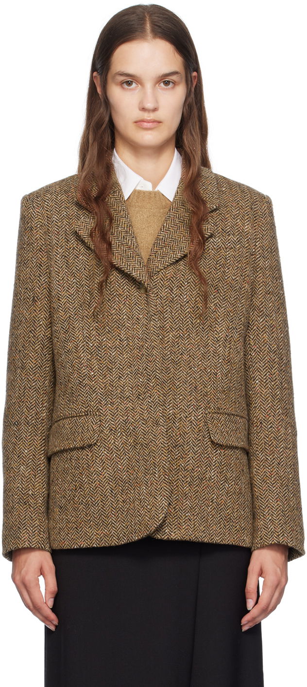 Jakna BOSS Herringbone Blazer Smeđa | 50518444